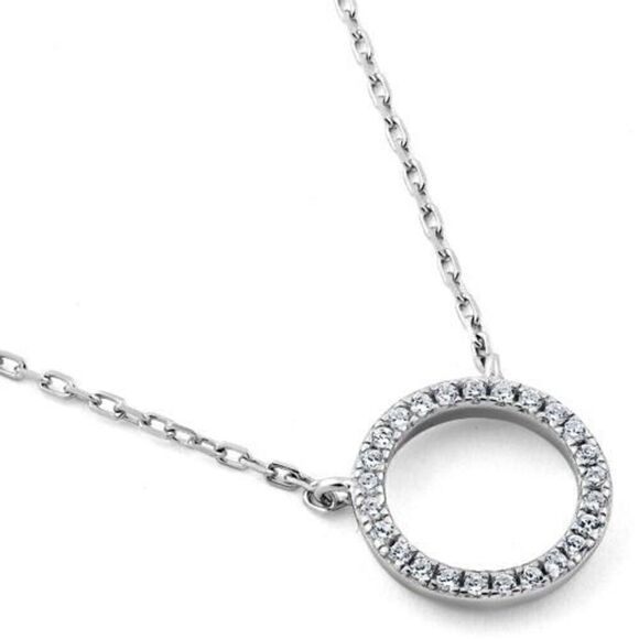 New Sterling Silver Halo CZ Necklace - Picture 1 of 2